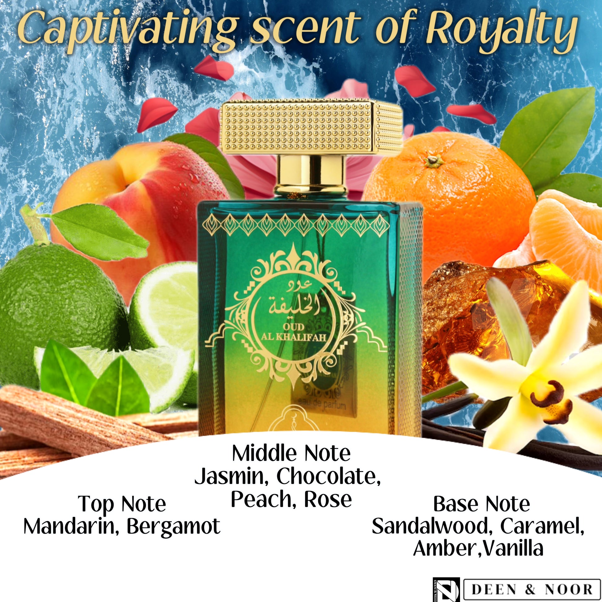 Notes distribution of Oud Al khalifah  EDP 3.4 oz 100ml by Deen & Noor. 